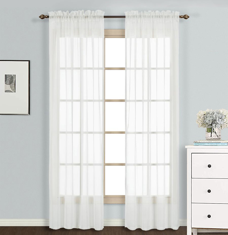 Sheer Rod Pocket Voile Curtains Loop Window Drapes Many Colors-2 panels