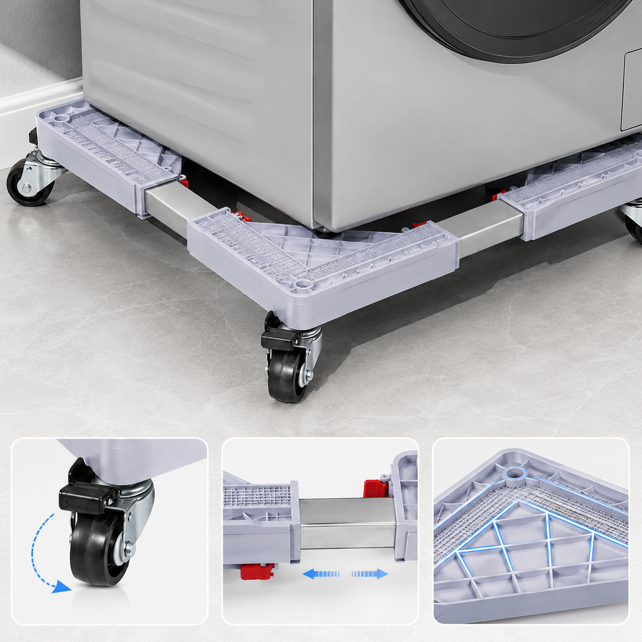 Clearance Heavy-Duty 1000KG Adjustable Appliance Roller Base Adjustable Appliance Base | Mobile Trolley for Washer & Fridge