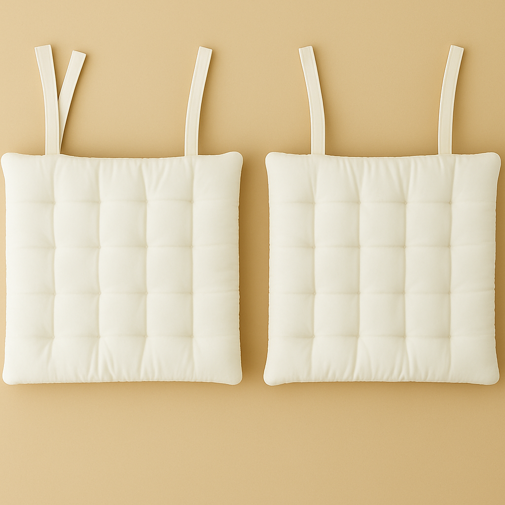 Dining Chair Cushion Seat Pad Hand-stitched Square Filled Ties Home Deco White 2pcs