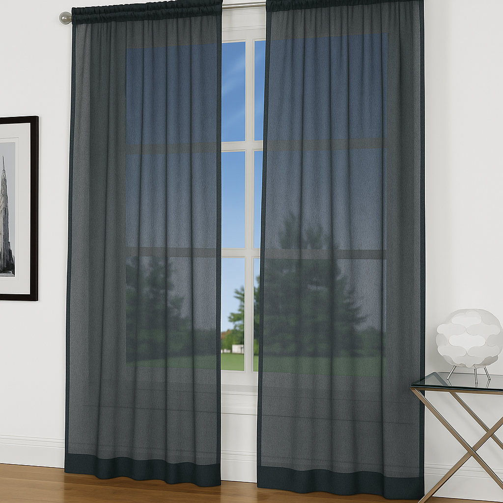 Crushed Voile Curtains Rod Pocket Semi Sheer Drapes 200cm /245cm Drop