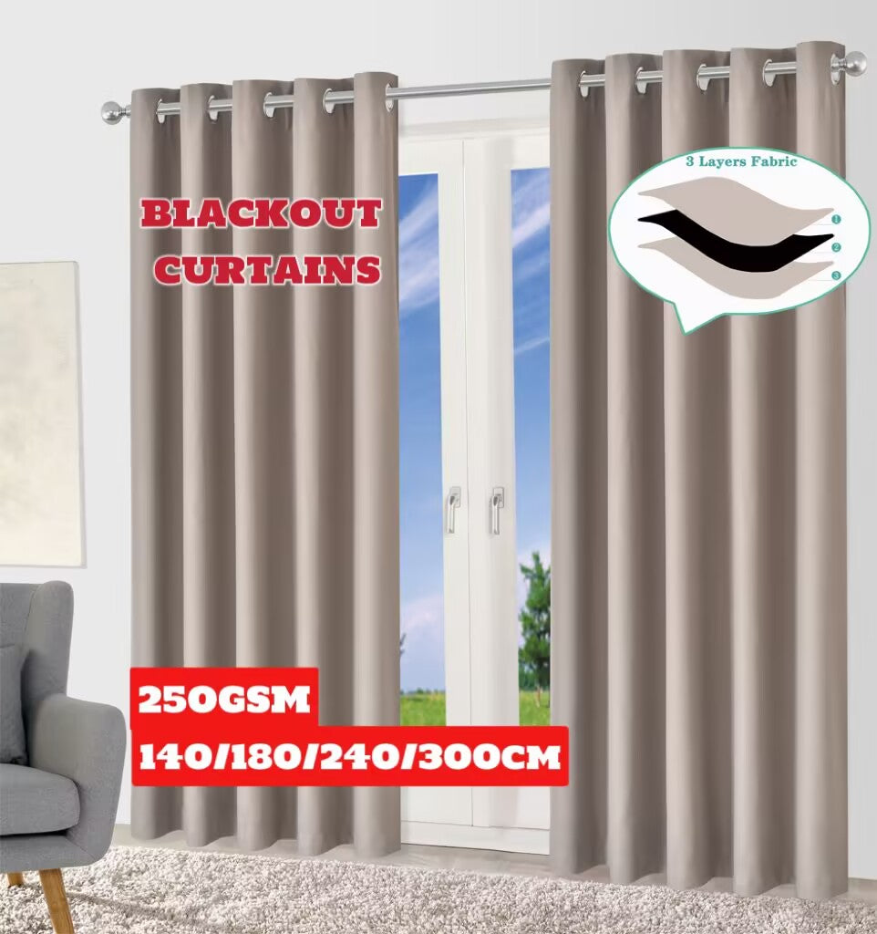 Blackout Curtains Eyelet 3-Layer Woven Blockout Drapes Room Darkening 160/230 Drop -1 Panel