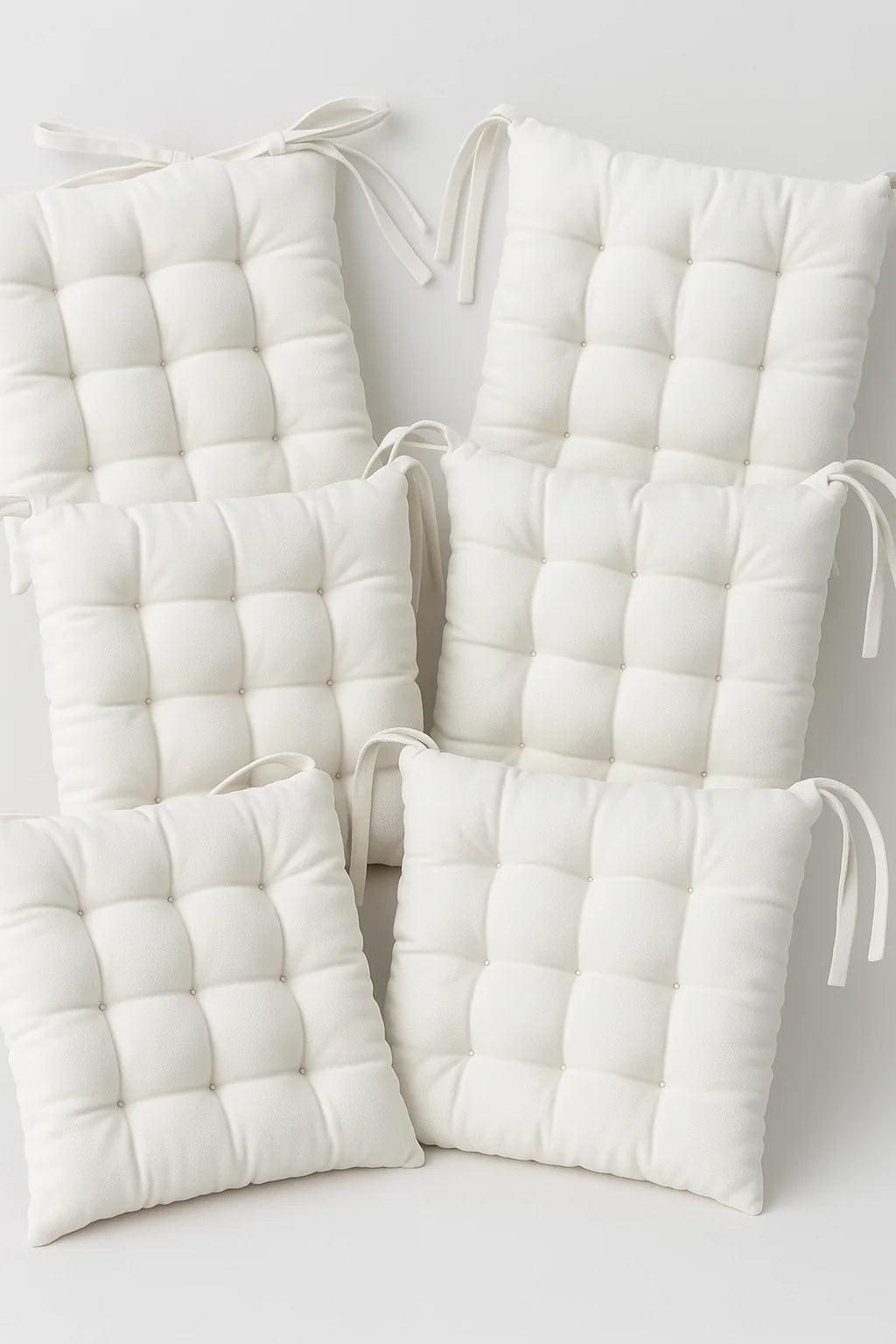 Dining Chair Cushion Seat Pad Hand-stitched Square Filled Ties Home Deco White 2pcs
