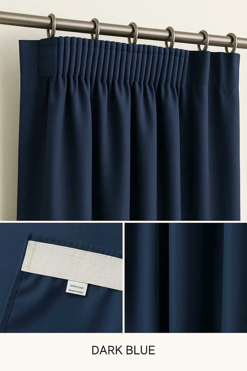 Blackout Curtain Pencil Pleat 3-Layers Woven Blockout Drapes Room Darkening 213cm Drop 1 Panel