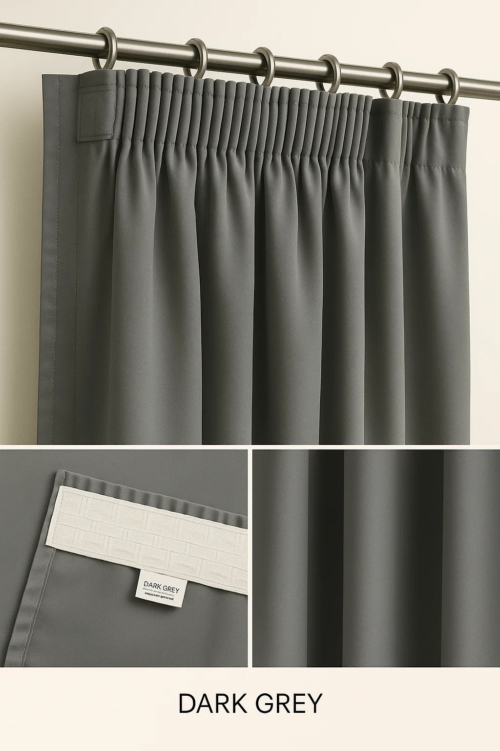 Blackout Curtain Pencil Pleat 3-Layers Woven Blockout Drapes Room Darkening 213cm Drop 1 Panel