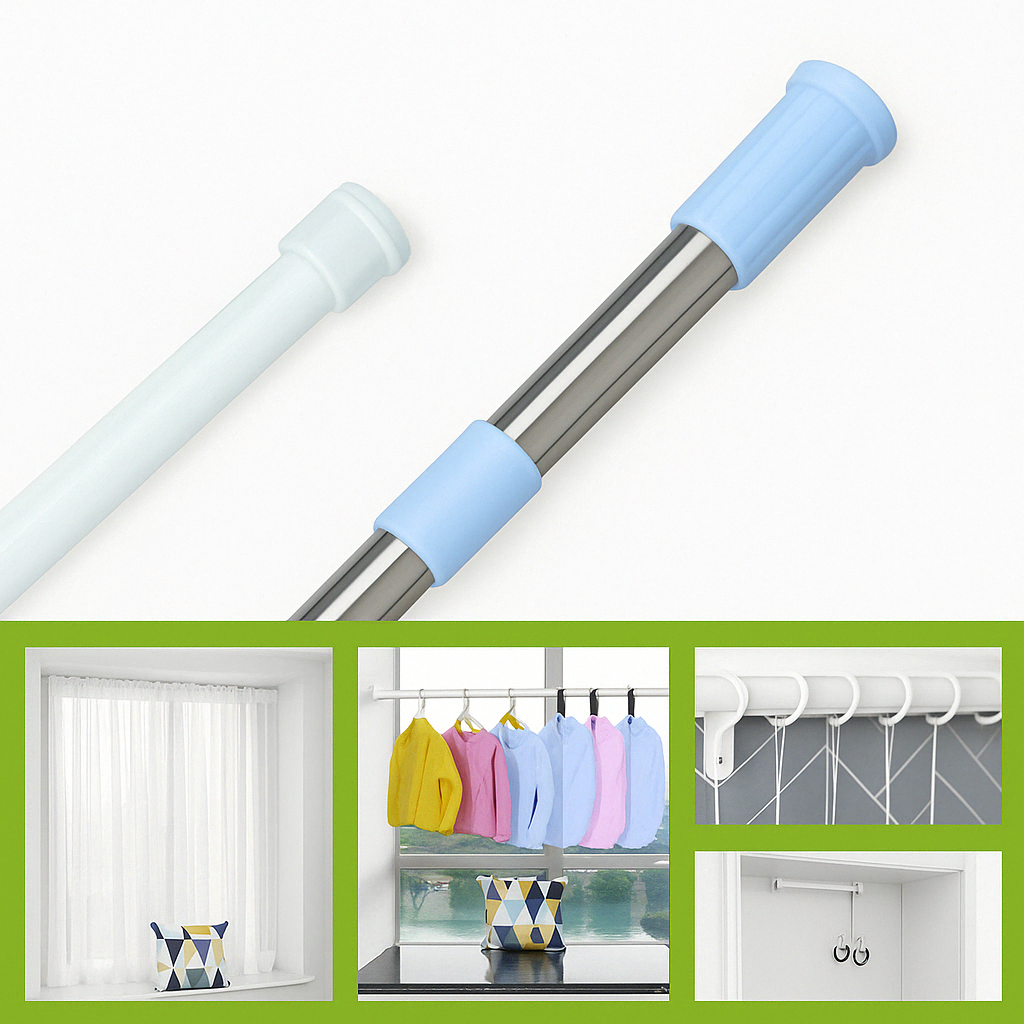 Multi-function Spring Tension Rod Shower Curtain Rod Extendable Rod Two Designs
