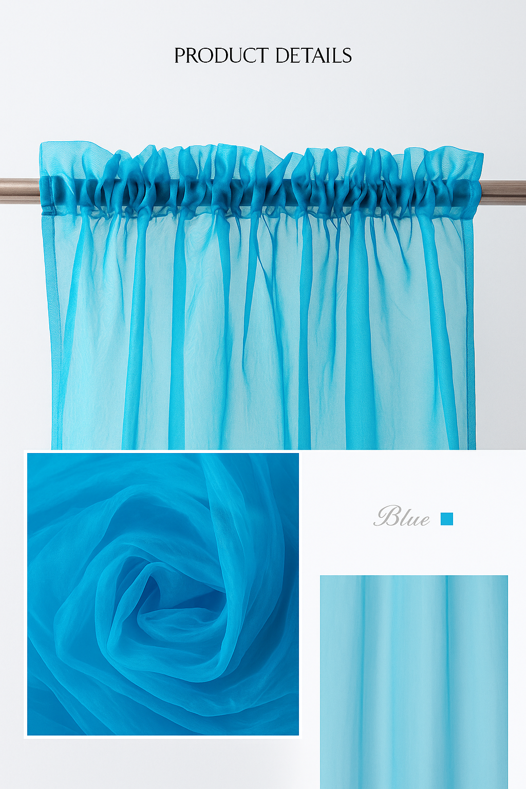 Organza Sheer Curtains Rod Pocket Drapes 100x200cm/140x213cm 2Panels