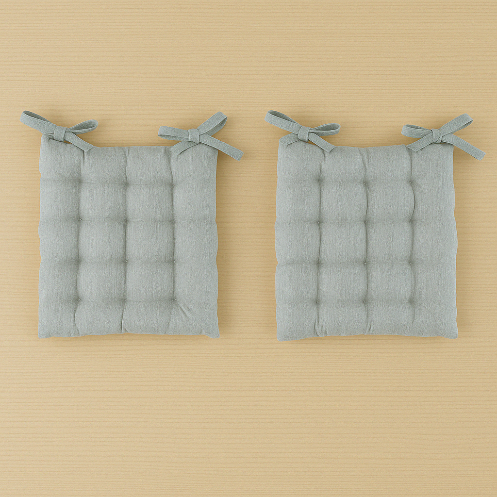 Chair Pad Faux Linen Seat Cushion Hand Stitch Dinning Chair Grey 40cm 2PCS