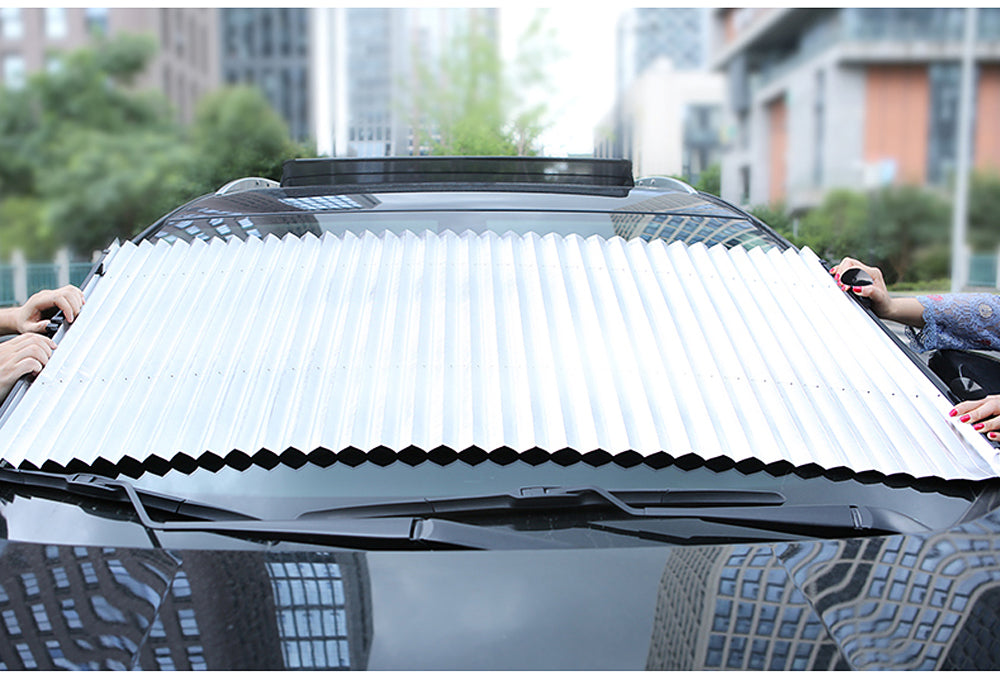 Retractable Car Sunshade - UV Protection Aluminum Foil Window Shade for Windshield & Rear