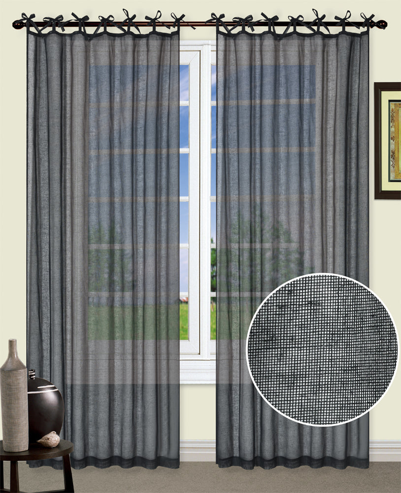 Linen Semi Sheer Curtains Tie Top  Drapes 200/213/240cm Drop 1 Panel