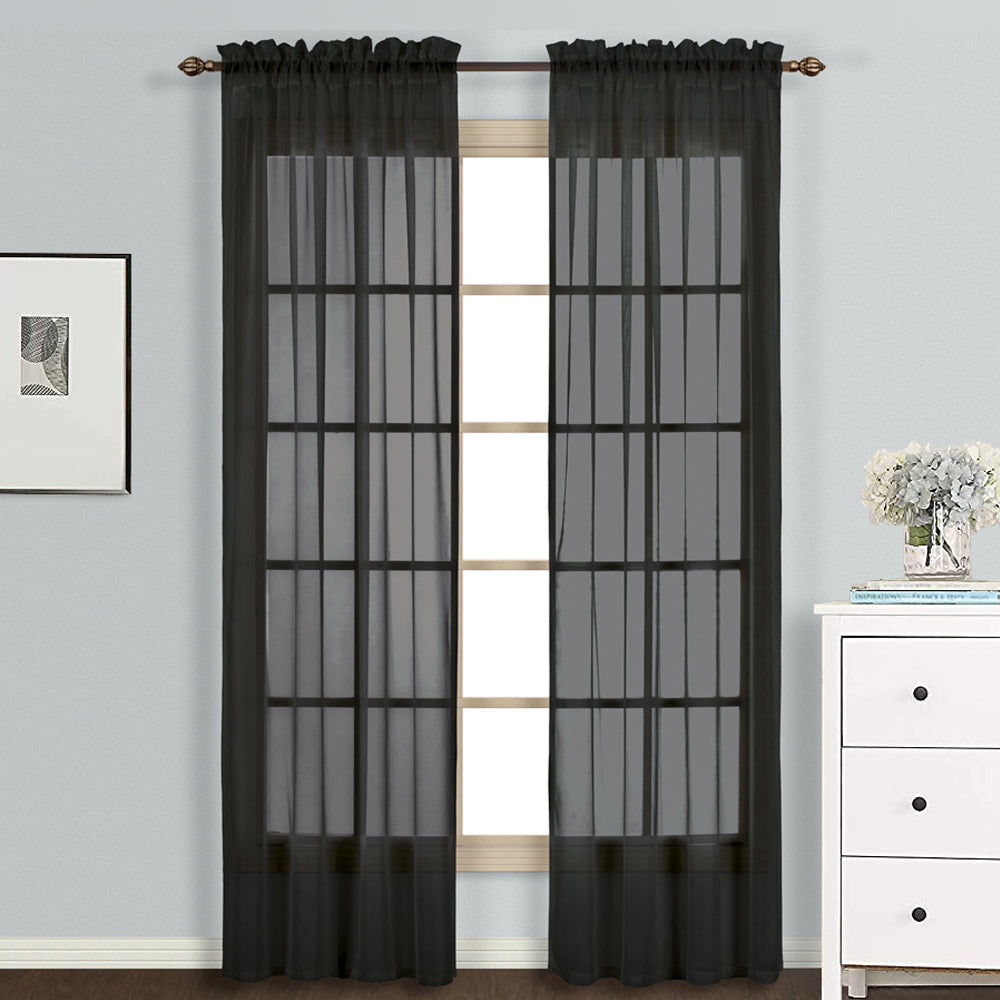 Sheer Rod Pocket Voile Curtains Loop Window Drapes Many Colors-2 panels