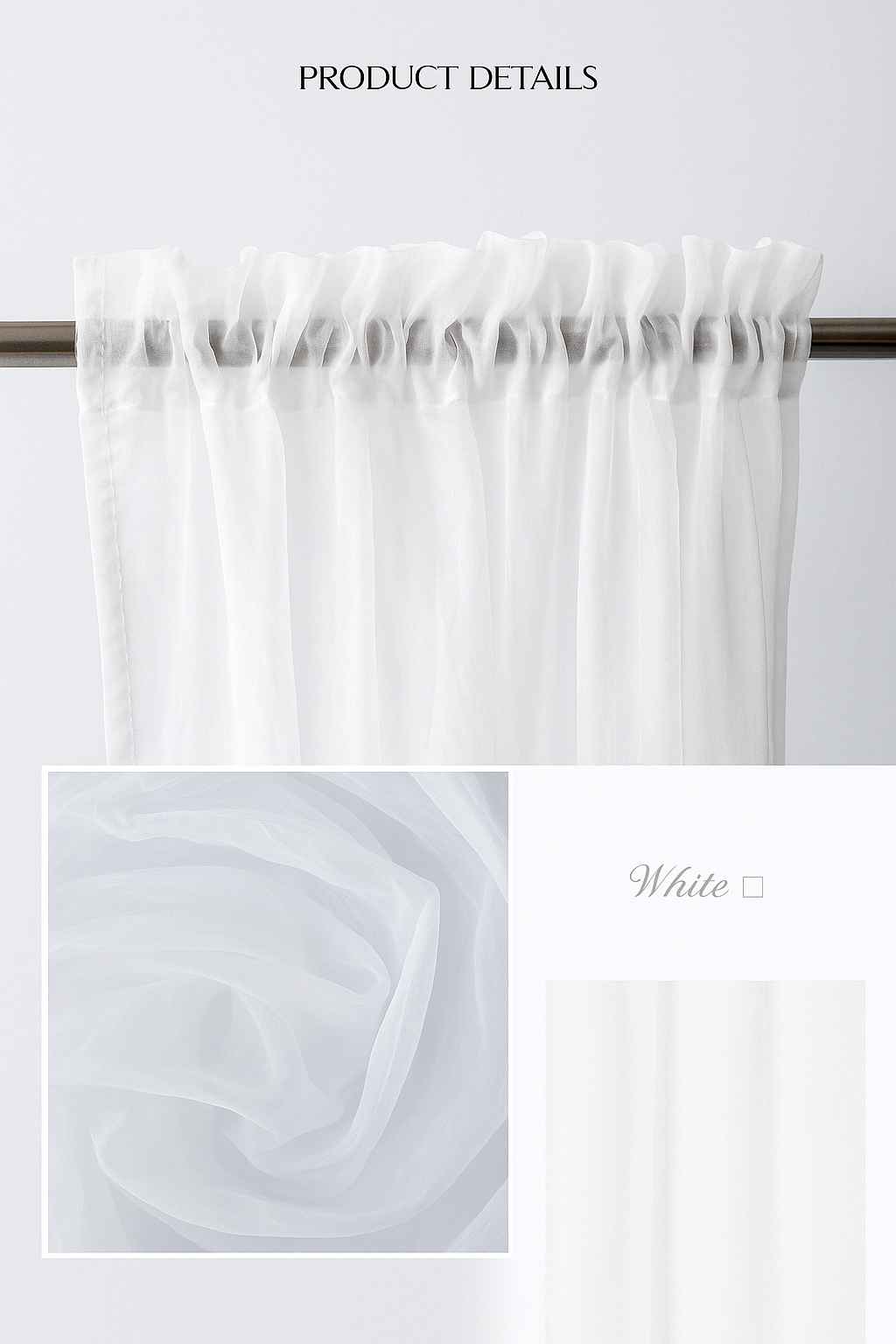 Organza Sheer Curtains Rod Pocket Drapes 100x200cm/140x213cm 2Panels
