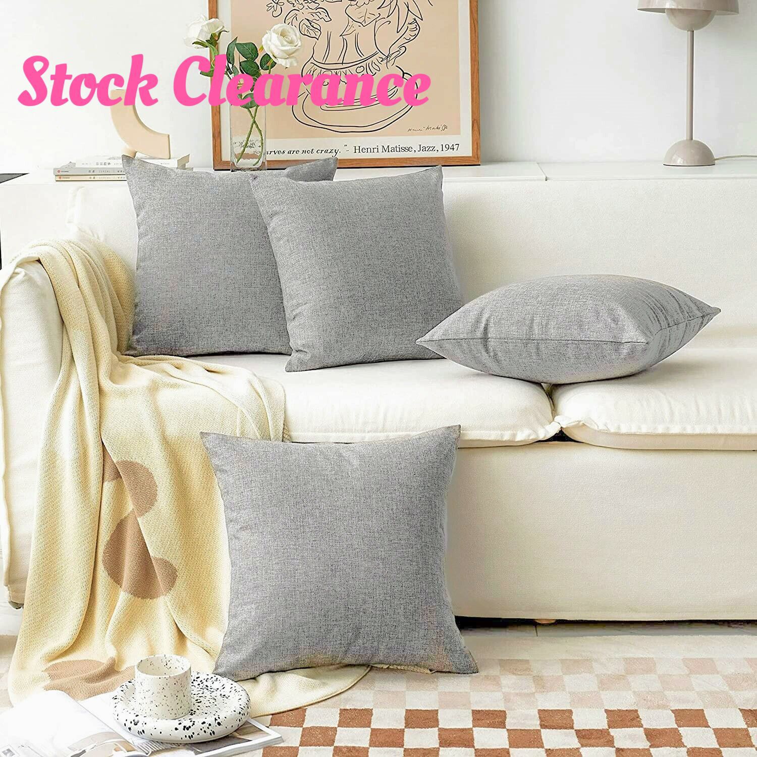 2PCS Cushion Cover Linen Look Home Decorative Couch Pillow without Filling Grey Color