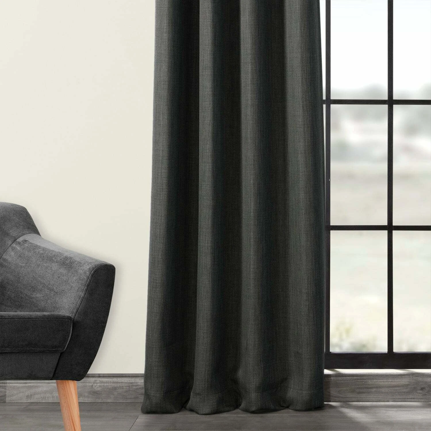 Linen Textured Eyelet Blackout Curtains – Thermal Blockout for Curtain Rods 1 PC