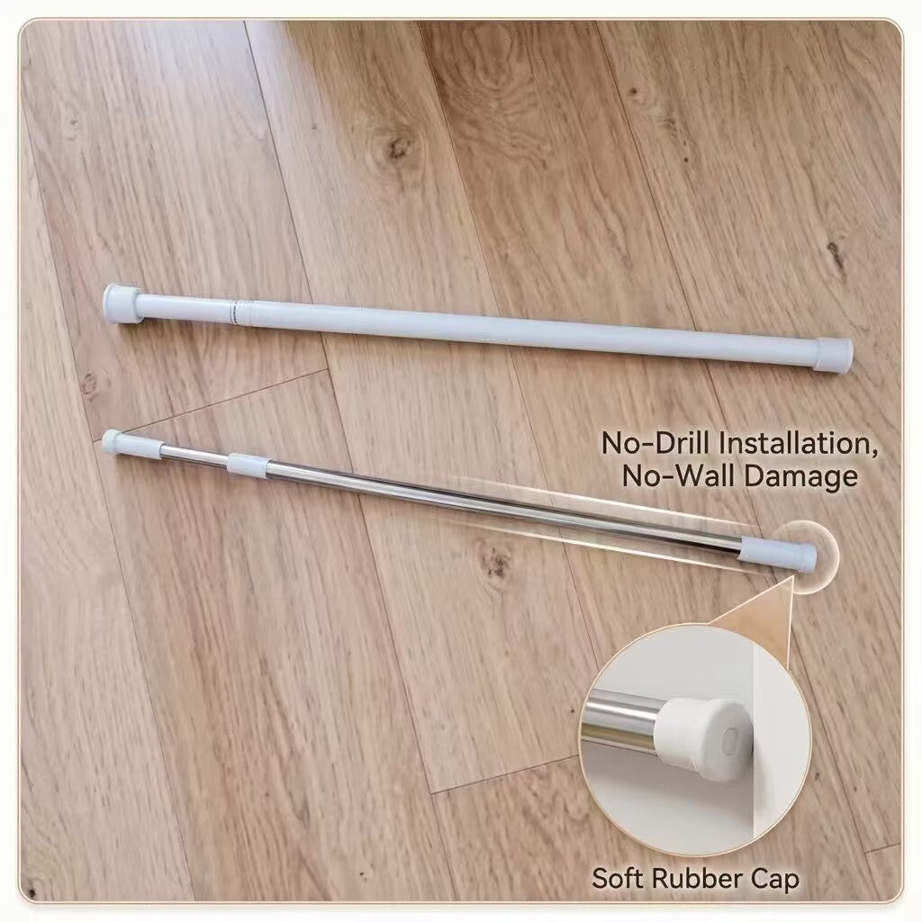Metal Spring Tension Curtain Rod – Extendable, No Drilling Required, Multi-Function