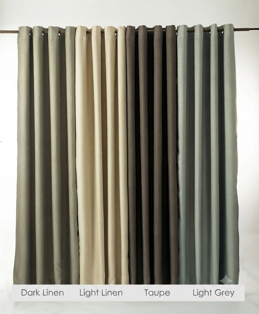 Linen Textured Eyelet Blackout Curtains – Thermal Blockout for Curtain Rods 1 PC