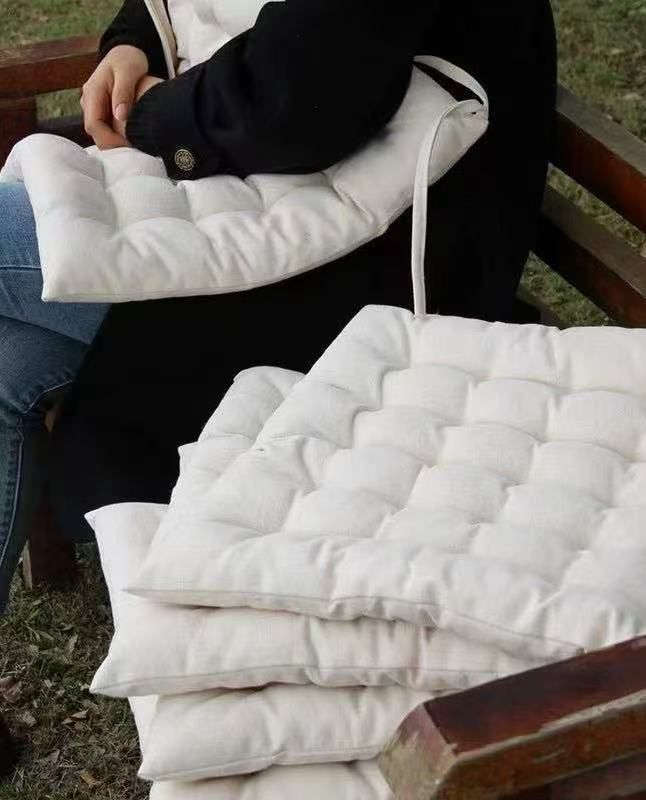 Dining Chair Cushion Seat Pad Hand-stitched Square Filled Ties Home Deco White 2pcs