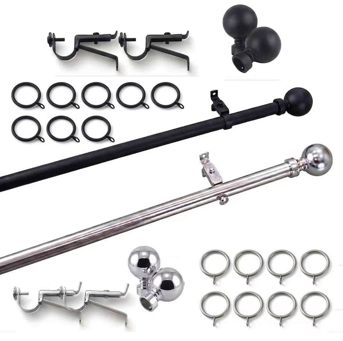 CLEARANCE! Telescopic Rod Curtain Pole FREE 3 Brackets + 10 Rings Eyelet Pinch Pencil Pleat 165–320cm, 22/25mm