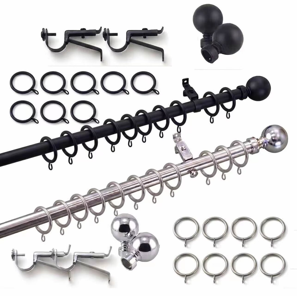 CLEARANCE! Telescopic Rod Curtain Pole FREE 3 Brackets + 10 Rings Eyelet Pinch Pencil Pleat 165–320cm, 22/25mm