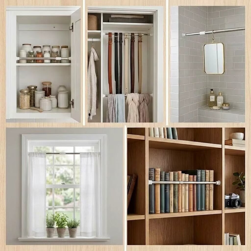 Metal Spring Tension Curtain Rod – Extendable, No Drilling Required, Multi-Function