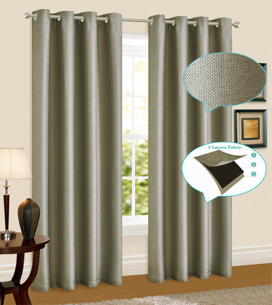 Linen Blackout Curtains Eyelet  3-Layer Woven Blockout Drapes Textured 1Panel