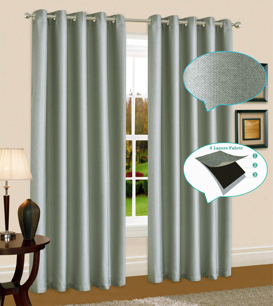 Linen Blackout Curtains Eyelet  3-Layer Woven Blockout Drapes Textured 1Panel