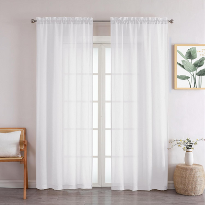 Crushed Voile Curtains Rod Pocket Semi Sheer Drapes 200cm /245cm Drop