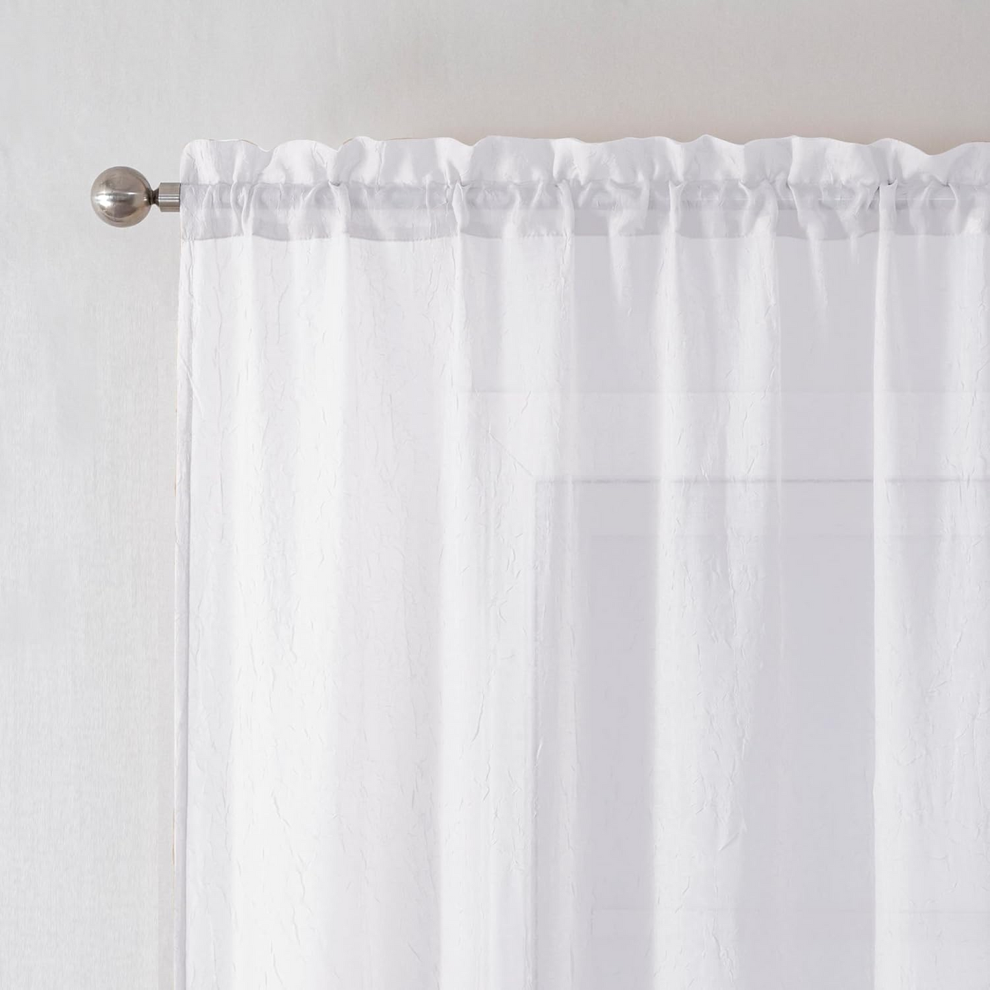 Crushed Voile Curtains Rod Pocket Semi Sheer Drapes 200cm /245cm Drop