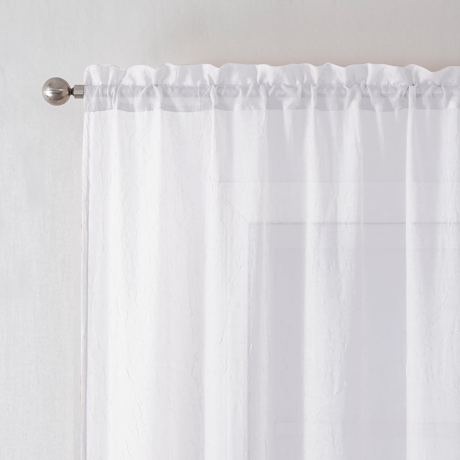 Crushed Voile Curtains Rod Pocket Semi Sheer Drapes 200cm /245cm Drop