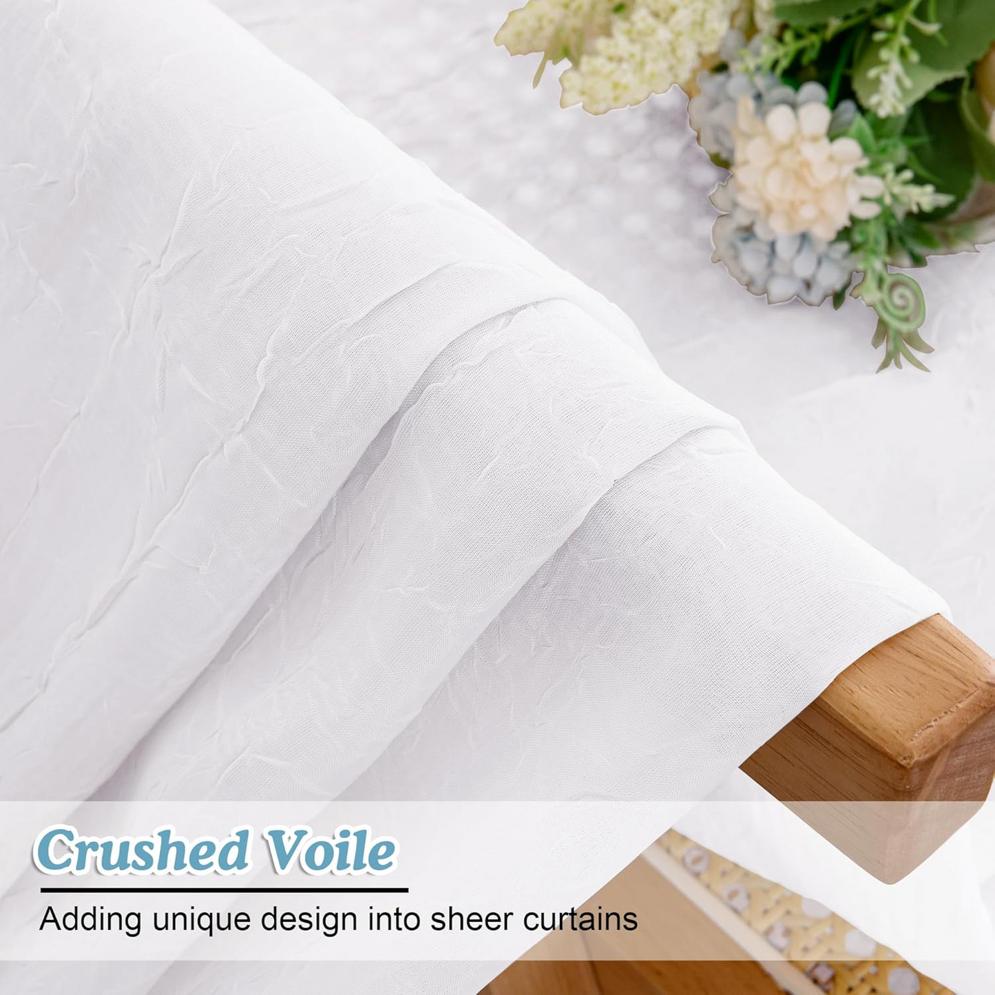 Crushed Voile Curtains Rod Pocket Semi Sheer Drapes 200cm /245cm Drop