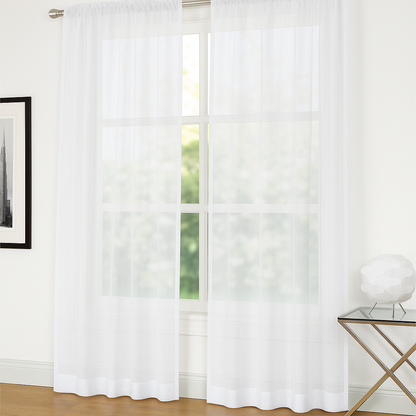 Crushed Voile Curtains Rod Pocket Semi Sheer Drapes 200cm /245cm Drop
