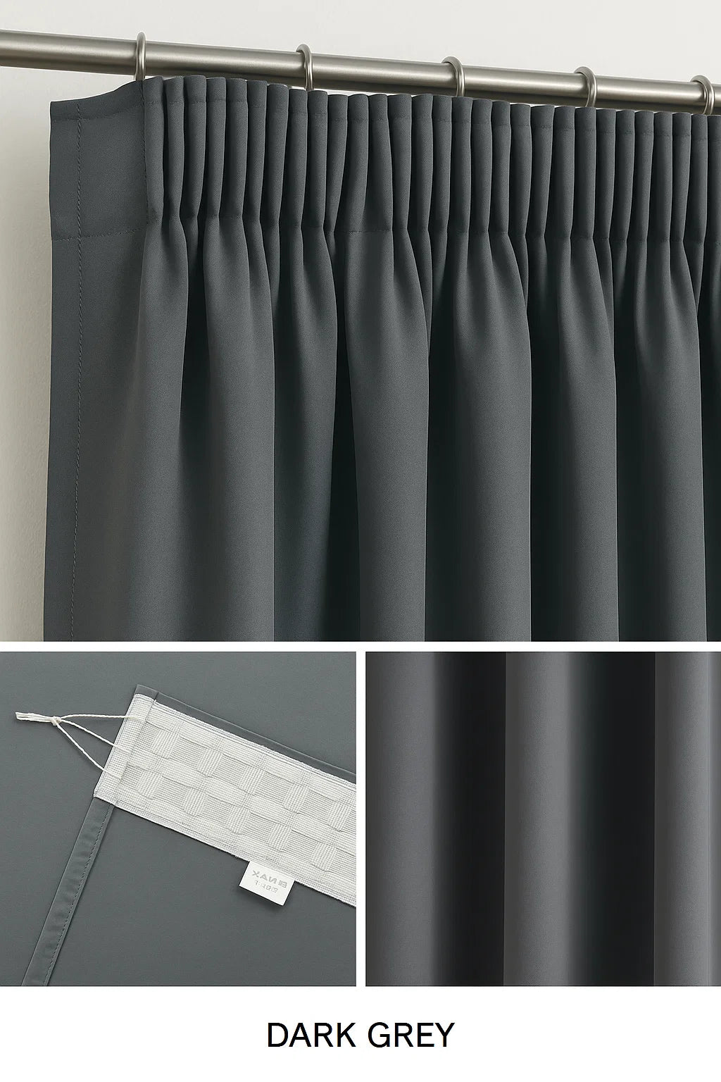 Blackout Curtain  Pencil Pleat 3-Layers Woven  Blockout  Drapes Room Darkening 213cm Drop 1 Panel