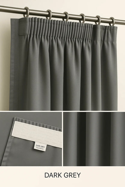 Blackout Curtain  Pencil Pleat 3-Layers Woven  Blockout  Drapes Room Darkening 213cm Drop 1 Panel