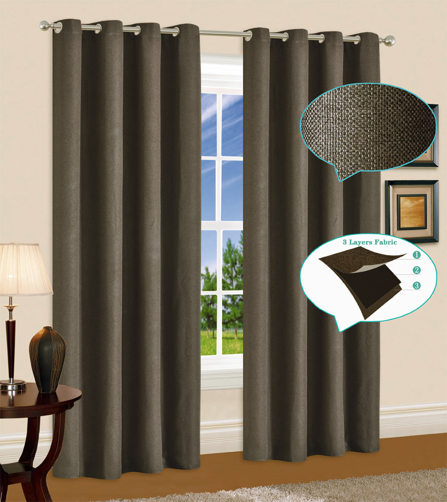 Linen Blackout Curtains Eyelet  3-Layer Woven Blockout Drapes Textured 1Panel