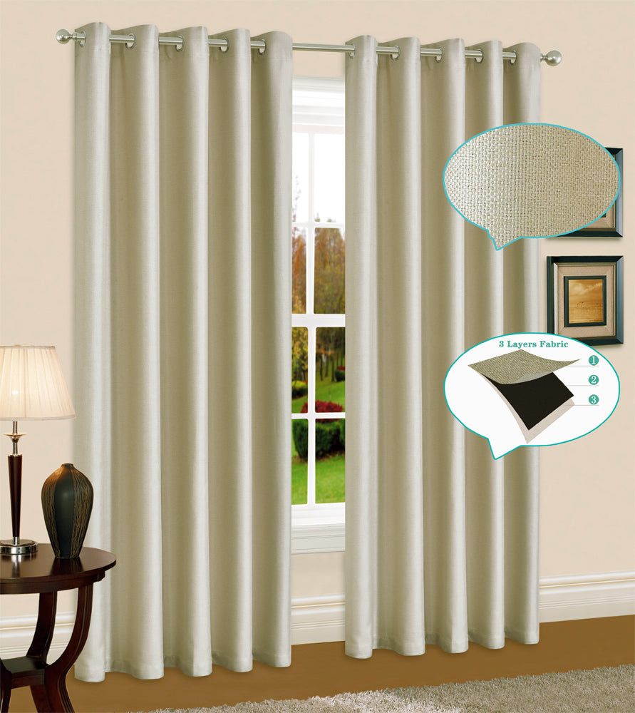 Linen Blackout Curtains Eyelet  3-Layer Woven Blockout Drapes Textured 1Panel