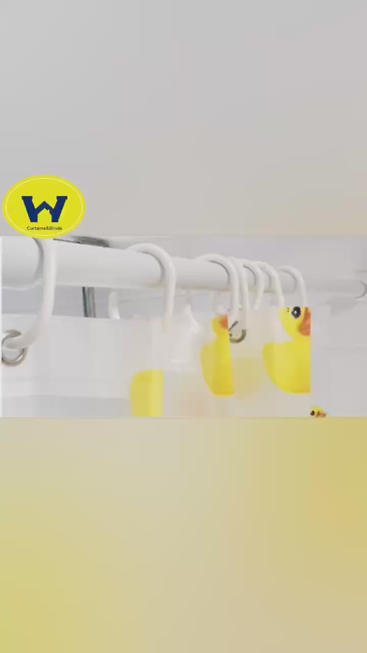 Load video: 12PCS White Shower Curtain Rings Plastic Hooks Good Quality