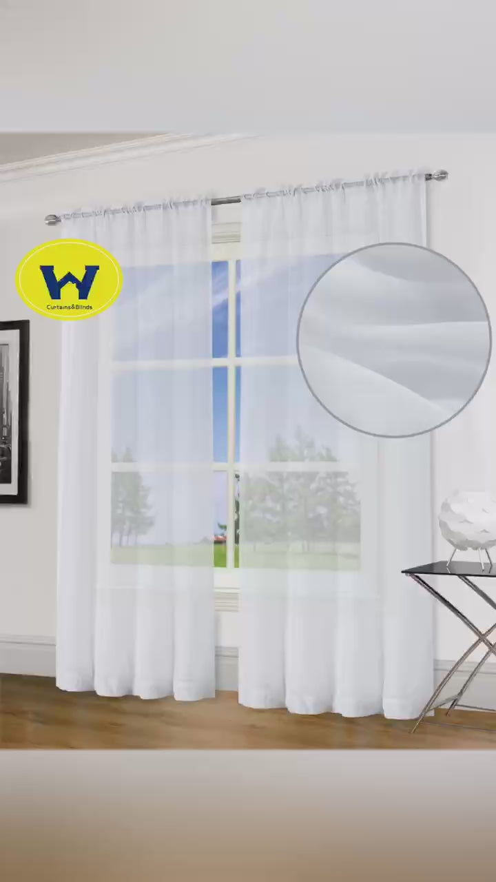 Load video: Crushed Voile Curtains Rod Pocket Semi Sheer Drapes 200cm /245cm Drop