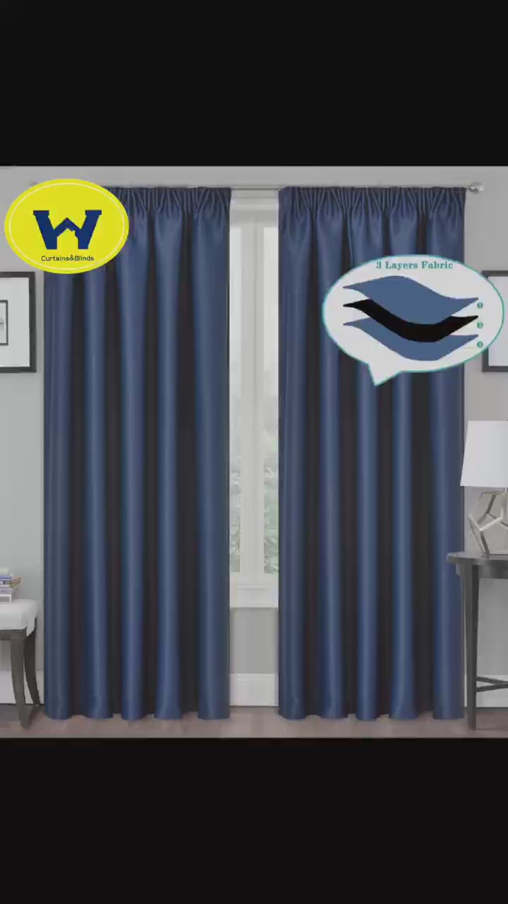 Load video: Blackout Curtains  Pencil Pleat 3-Layers Woven  Blockout  Drapes Room Darkening 213cm Drop 1 Panel