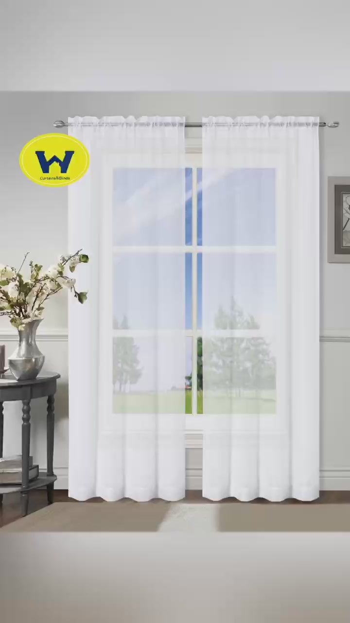 Load video: Tie Top Voile Curtains Semi Sheer Loop Window Drapes Many Colors 2 Panels 1Pair