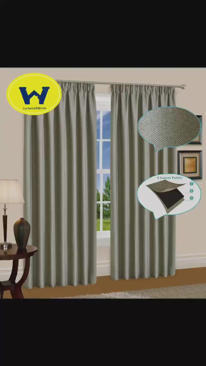 Load video: Linen Blackout  Pinch Pleat Curtains 3-Layer Woven Drapes Blockout Textured 230cm Drop 4 Colors 1 Panel