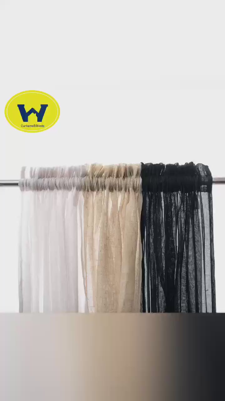 Load video: Linen Sheer Curtains Rod Pocket  Drapes Home Decor 200cm/245cm Drop 1 Panel