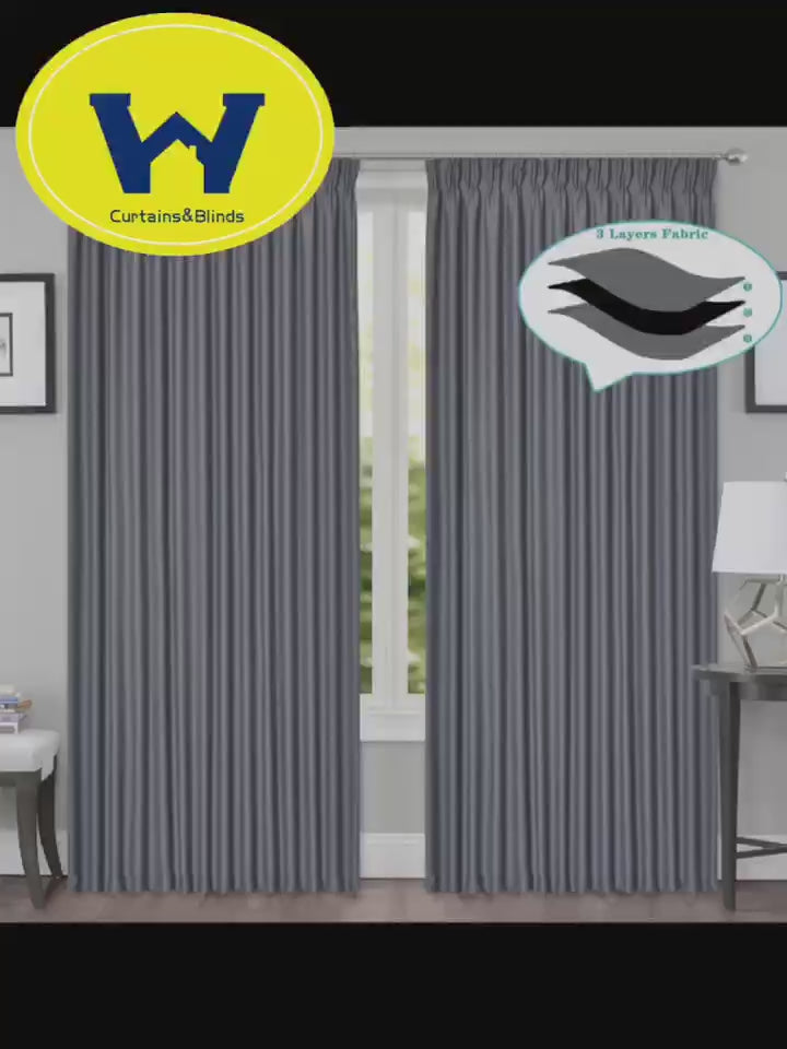 Load video: Blackout  Pinch Pleat Curtains  3-Layer Woven Blockout Drapes Room Darkening 160/230 Drop 1 Panel