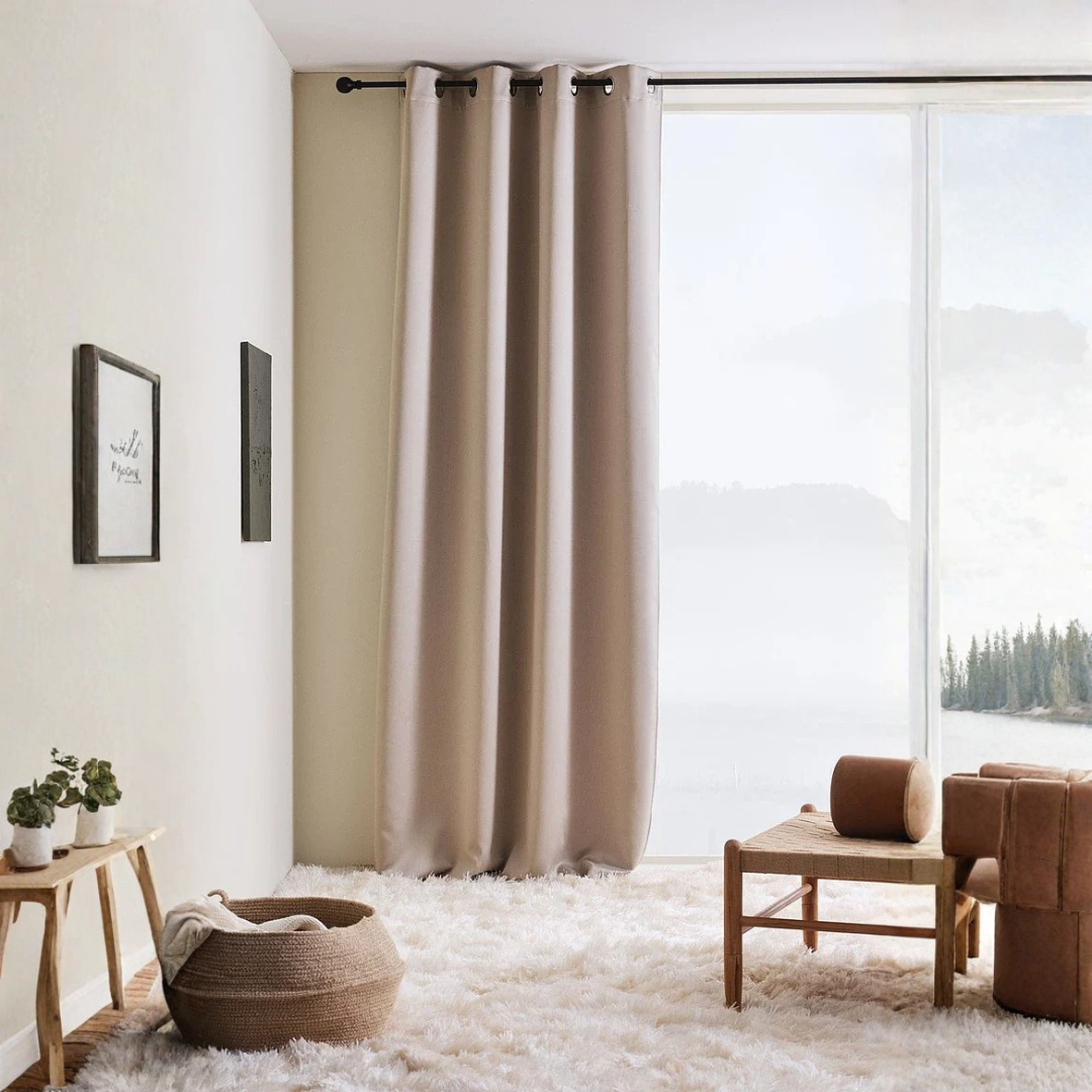 Blockout Eyelet Curtains – 3-Layer Woven Thermal Drapes for Curtain Rods, 1 Panel (160cm & 230cm Drops)