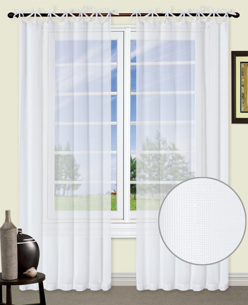 Linen Semi Sheer Curtains Tie Top  Drapes 200/213/240cm Drop 1 Panel