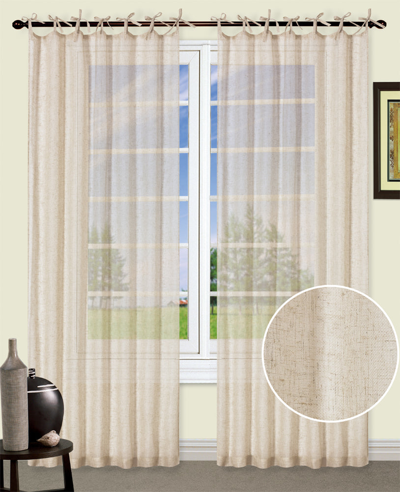 Linen Semi Sheer Curtains Tie Top  Drapes 200/213/240cm Drop 1 Panel