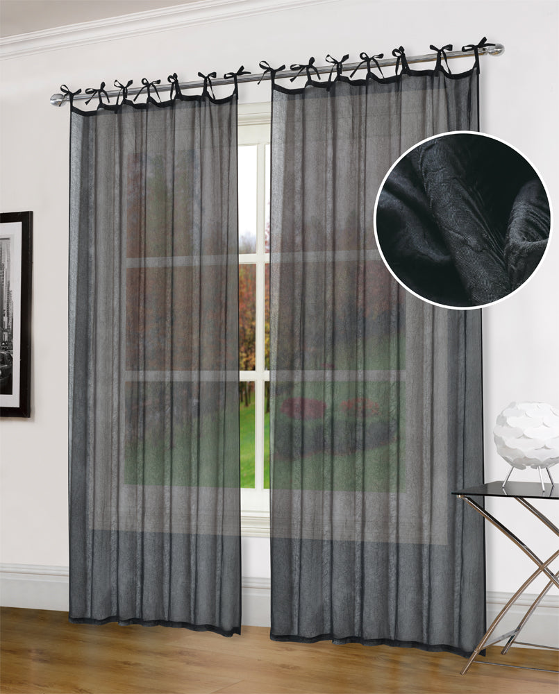 Tie Top Voile Curtains Semi Sheer Loop Window Drapes Many Colors 2 Panels 1Pair