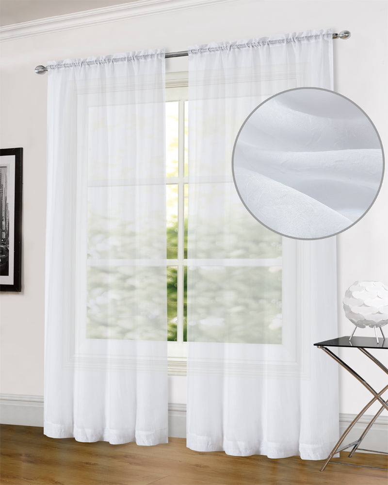 Crushed Voile Curtains Rod Pocket Semi Sheer Drapes 200cm /245cm Drop