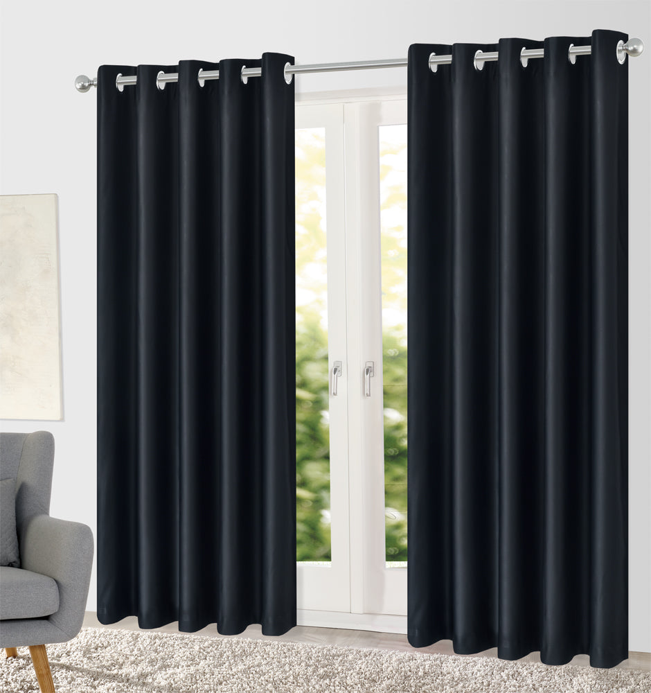 Blackout Eyelet Curtain Pure Fabric Blockout Drapes Room Darkening 6 Colors