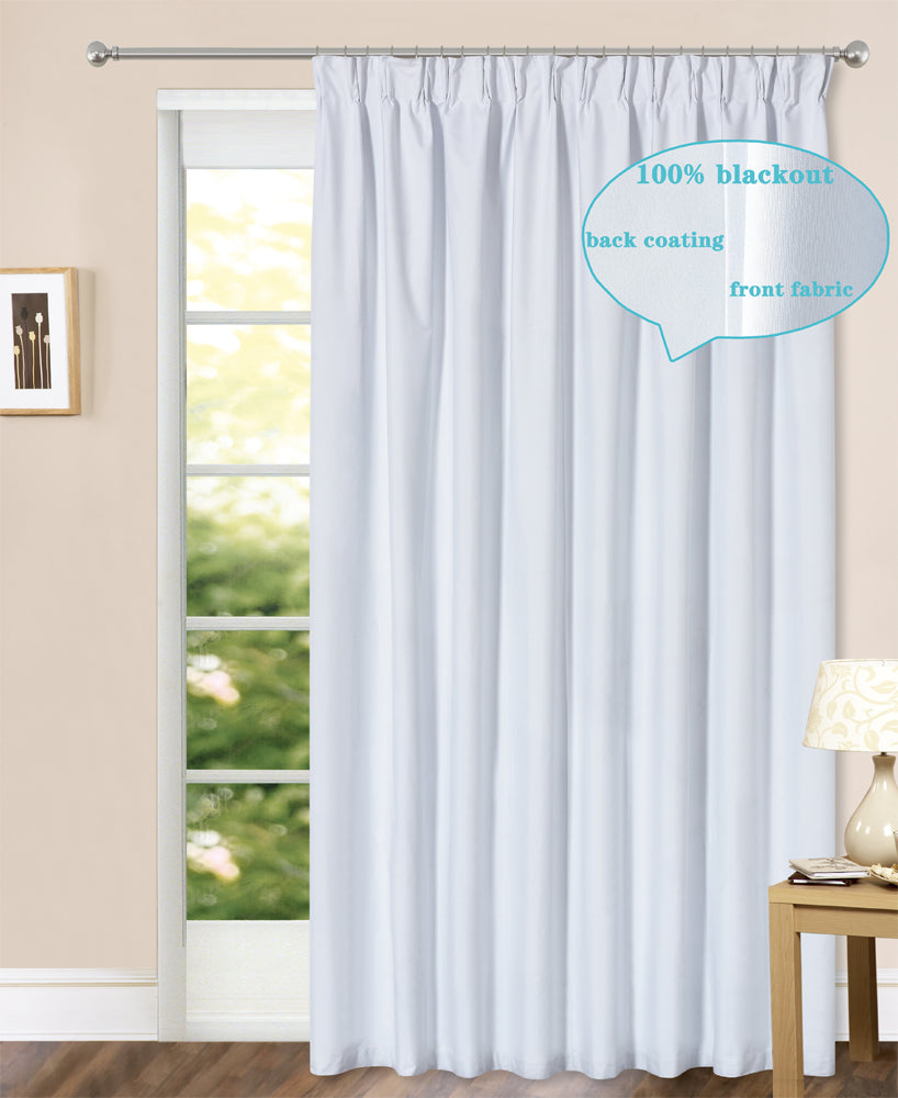100% Blackout  Pinch Pleat Curtains Microfiber Coated Drapes Thermal Insulation Room Darkening - 2 Panels
