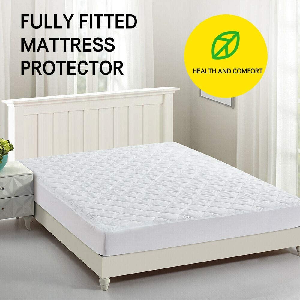 Fully Fitted Mattress Protector White Waterproof Quilted Cover All Full 7 Sizes