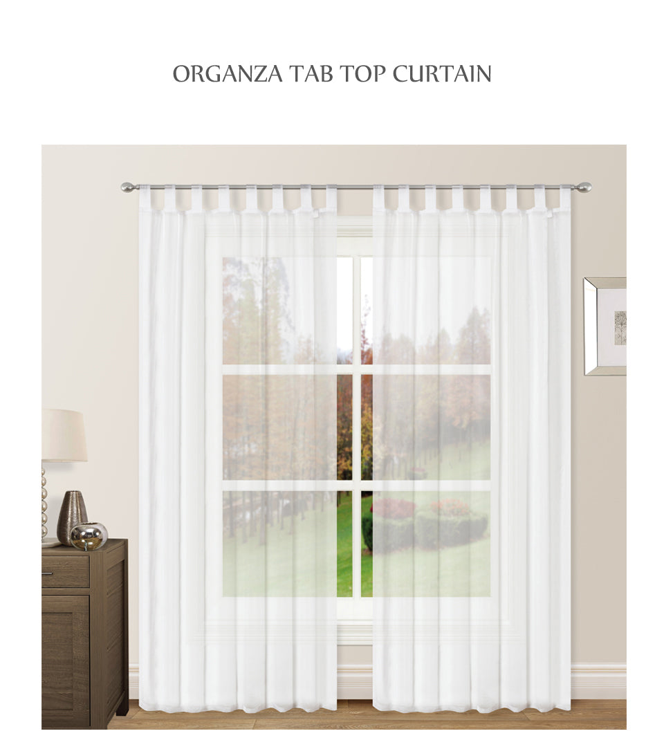 Organza Tab Top Curtains Loop Sheer Drapes Width 140cm Drop 213/245cm 2 Panels 6 colors